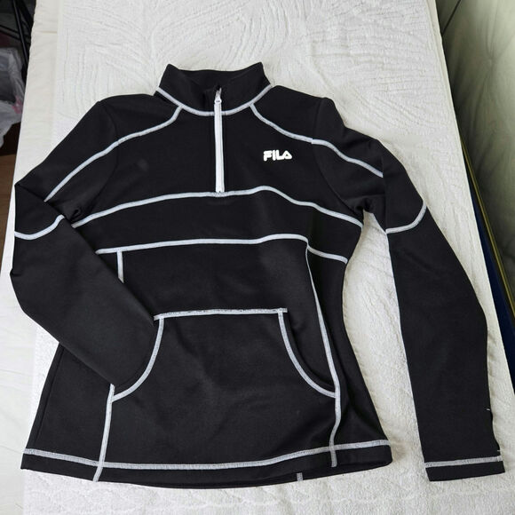 FILA Sport EUC running 1/4 zip pullover long sleeve Medium black white - Picture 3 of 16